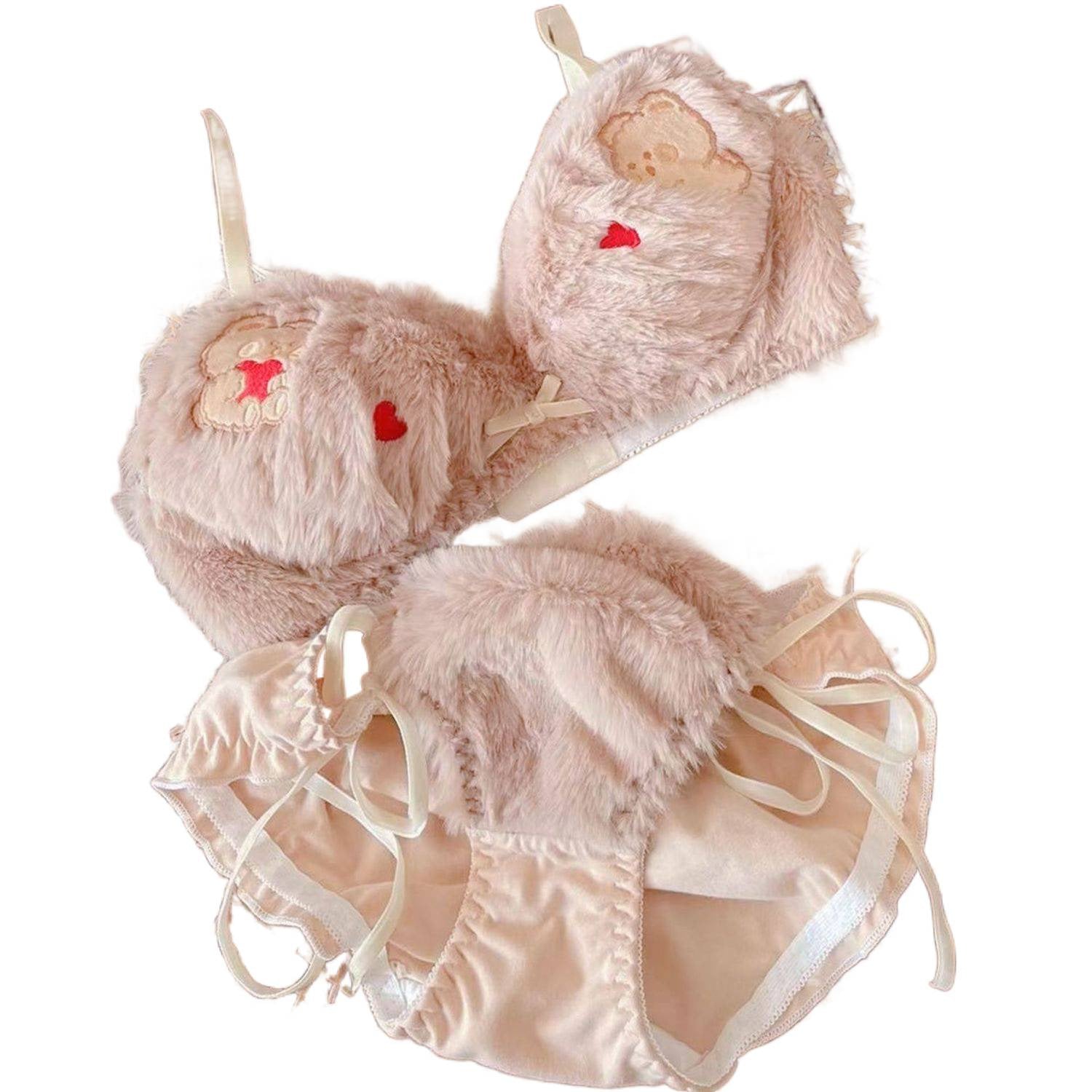 Cute Plush Wireless Push-Up Bra Set