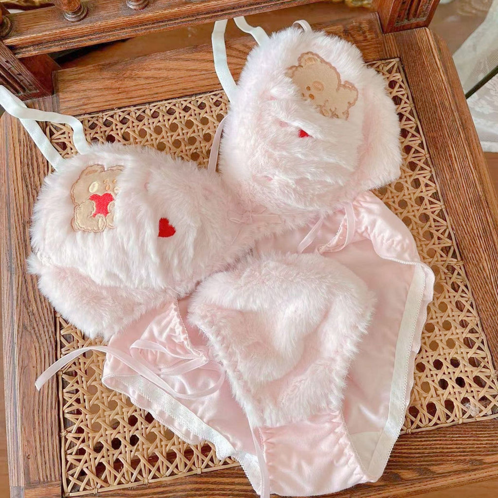 Cute Plush Wireless Push-Up Bra Set