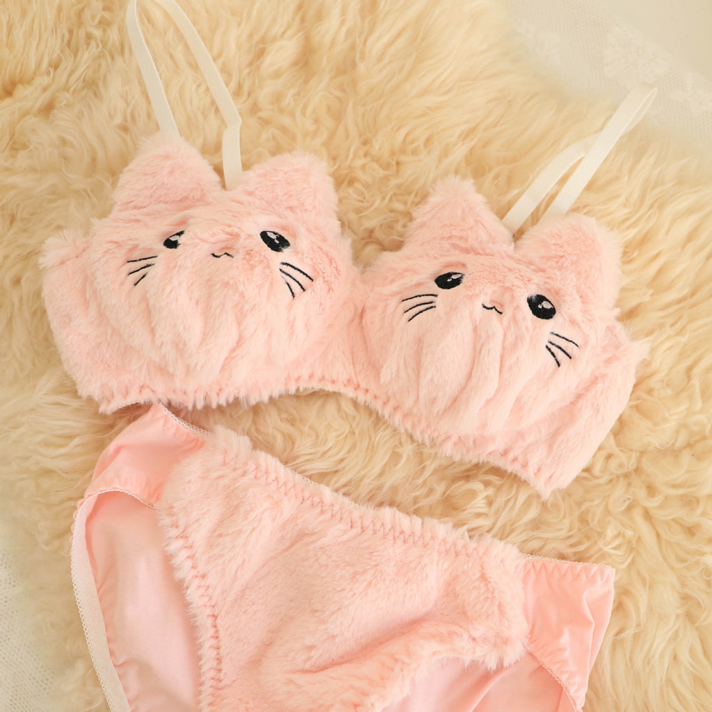 Cute Plush Wireless Push-Up Bra Set