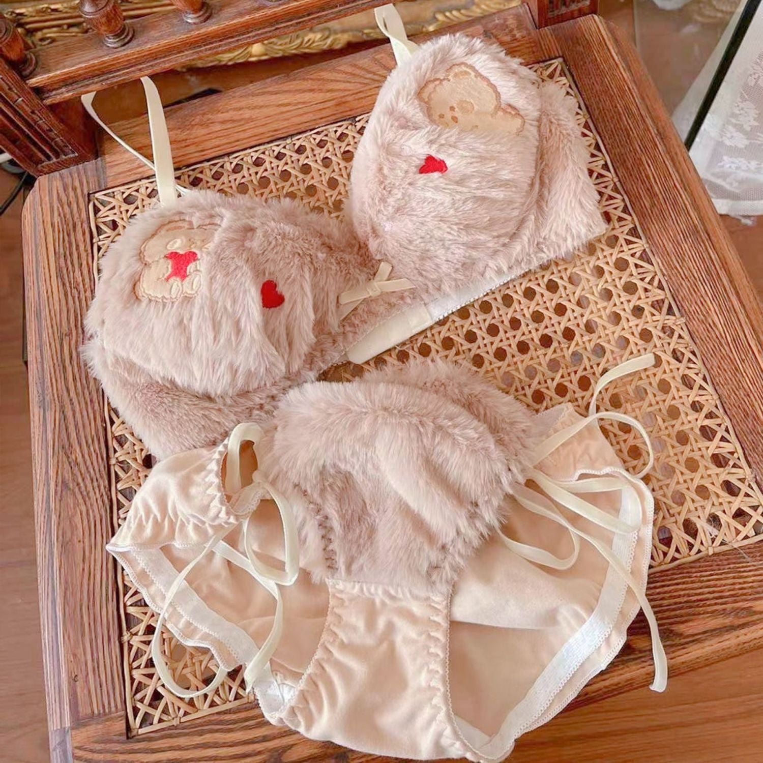 Cute Plush Wireless Push-Up Bra Set