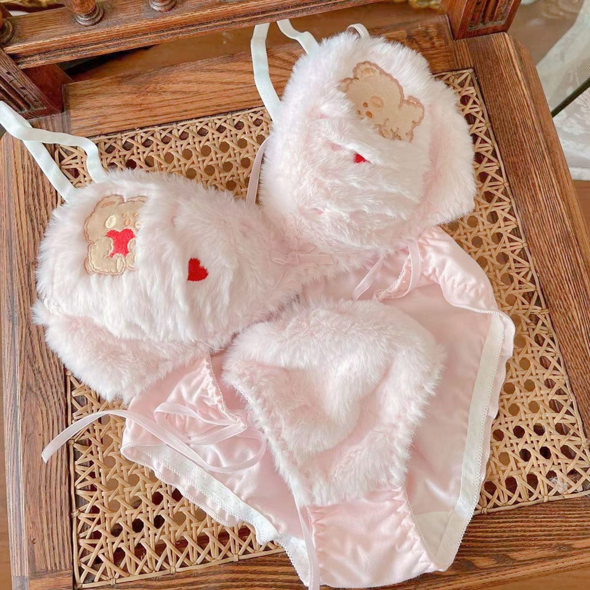 Cute Plush Wireless Push-Up Bra Set